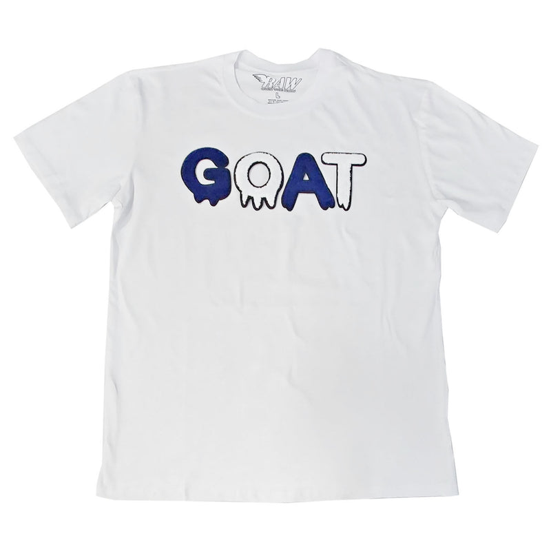 Men GOAT Navy/White Chenille Crew Neck T-Shirts - Rawyalty Clothing