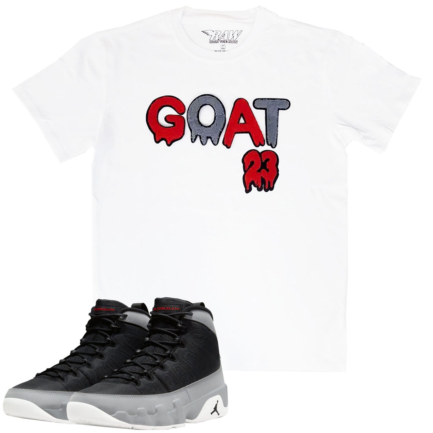 Men GOAT Red/Grey Chenille Crew Neck T-Shirts - Rawyalty Clothing