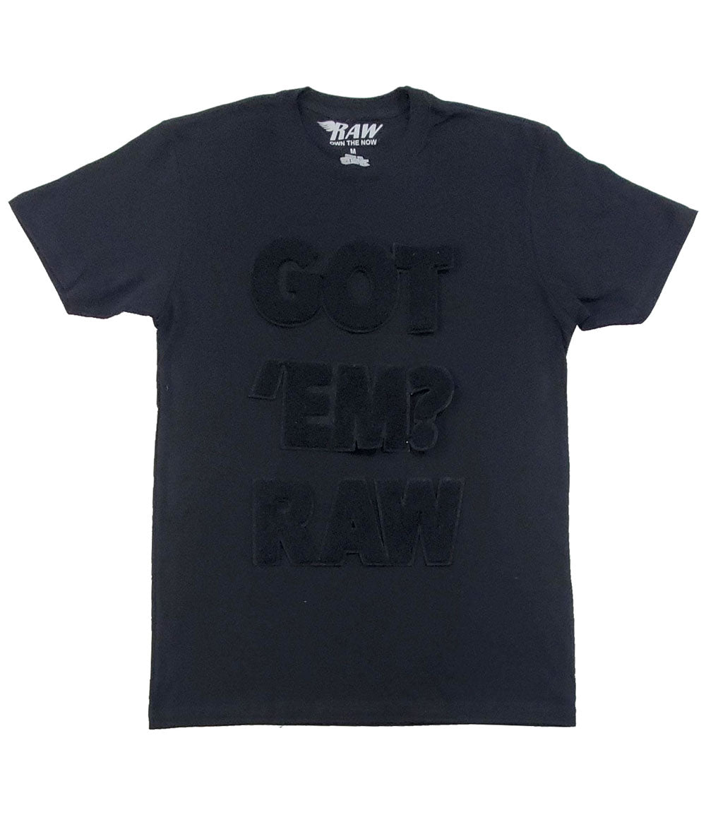 Men GOT "EM RAW Black Chenille Crew Neck - Black - Rawyalty Clothing