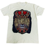 Men Lion Crown Hand Made Sequin Crew Neck - Cream - Rawyalty Clothing