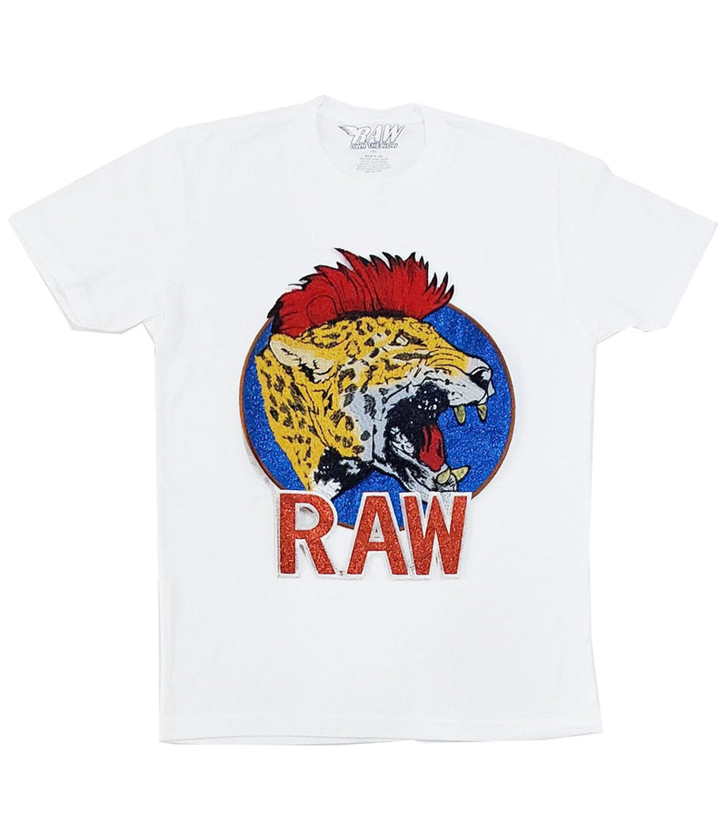 Red Mohawk Tiger Embroidery Patch Crew Neck - White - Rawyalty Clothing