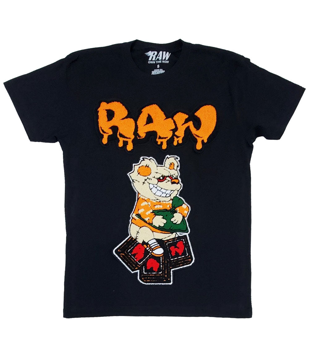 Men Money Teddy RAW Drip Orange Chenille Crew Neck - Black - Rawyalty Clothing