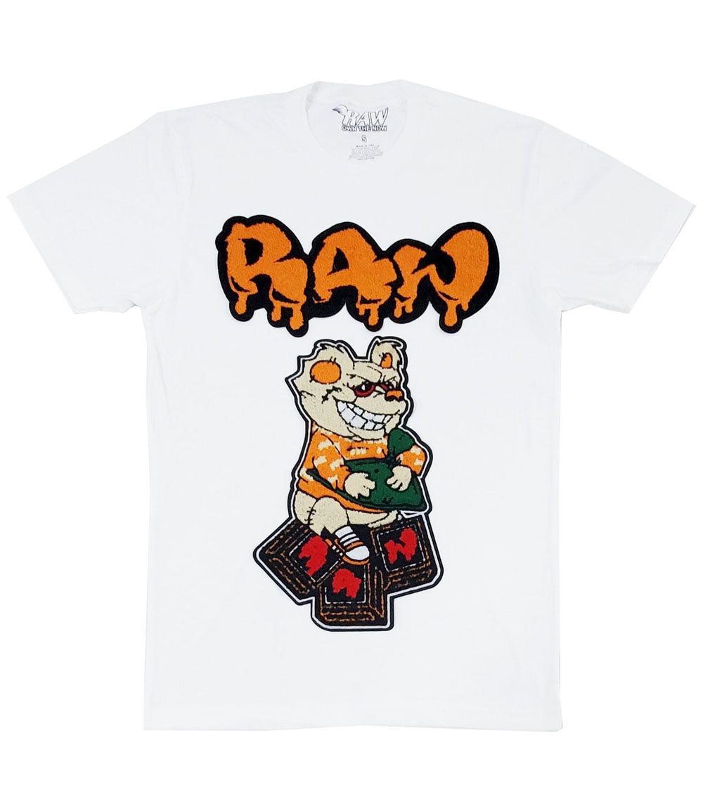 Men Money Teddy RAW Drip Orange Chenille Crew Neck - White - Rawyalty Clothing