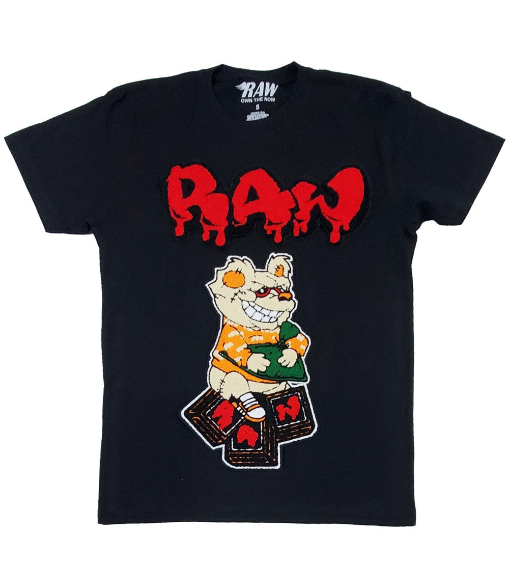 Men Money Teddy RAW Drip Red Chenille Crew Neck - Black - Rawyalty Clothing