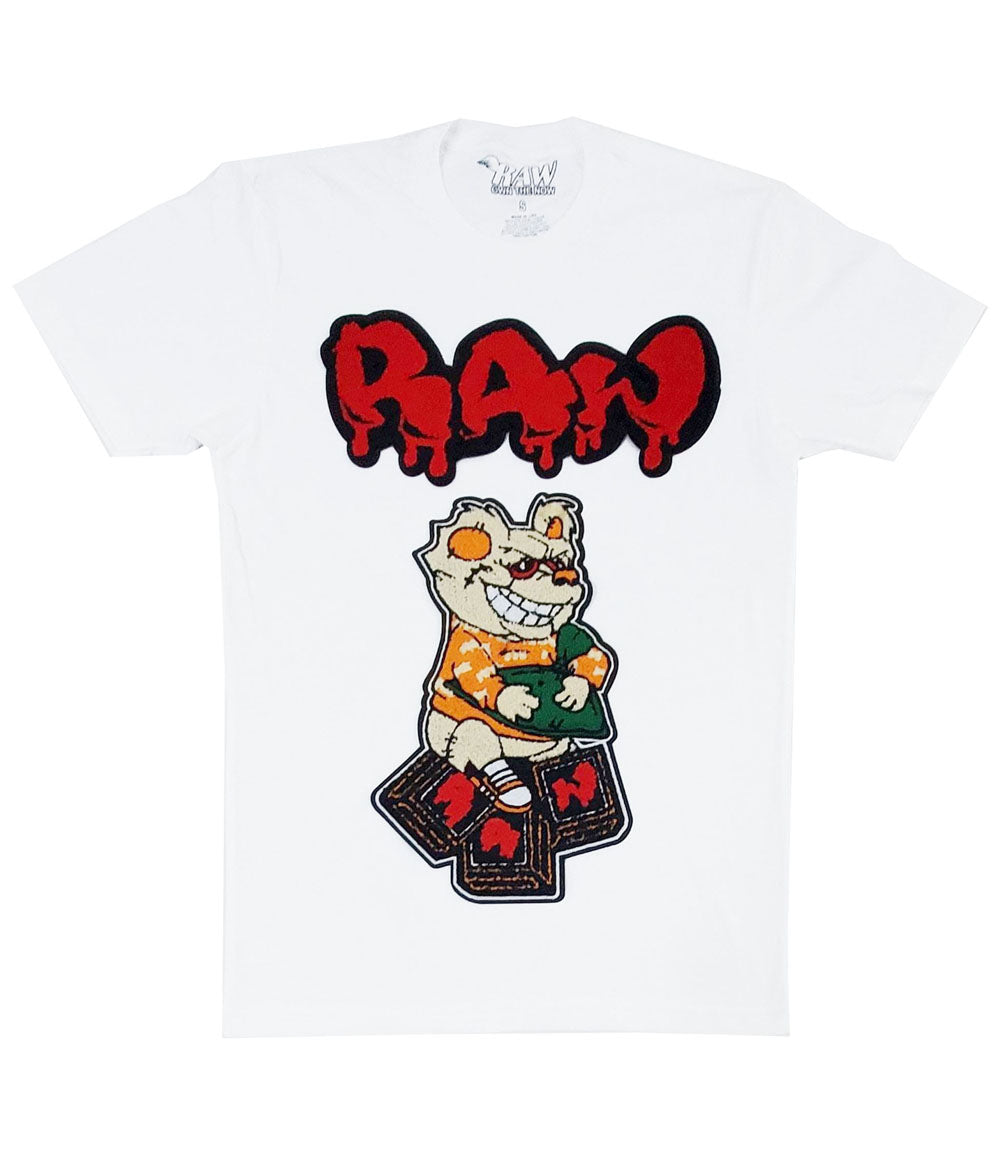 Men Money Teddy RAW Drip Red Chenille Crew Neck - White - Rawyalty Clothing