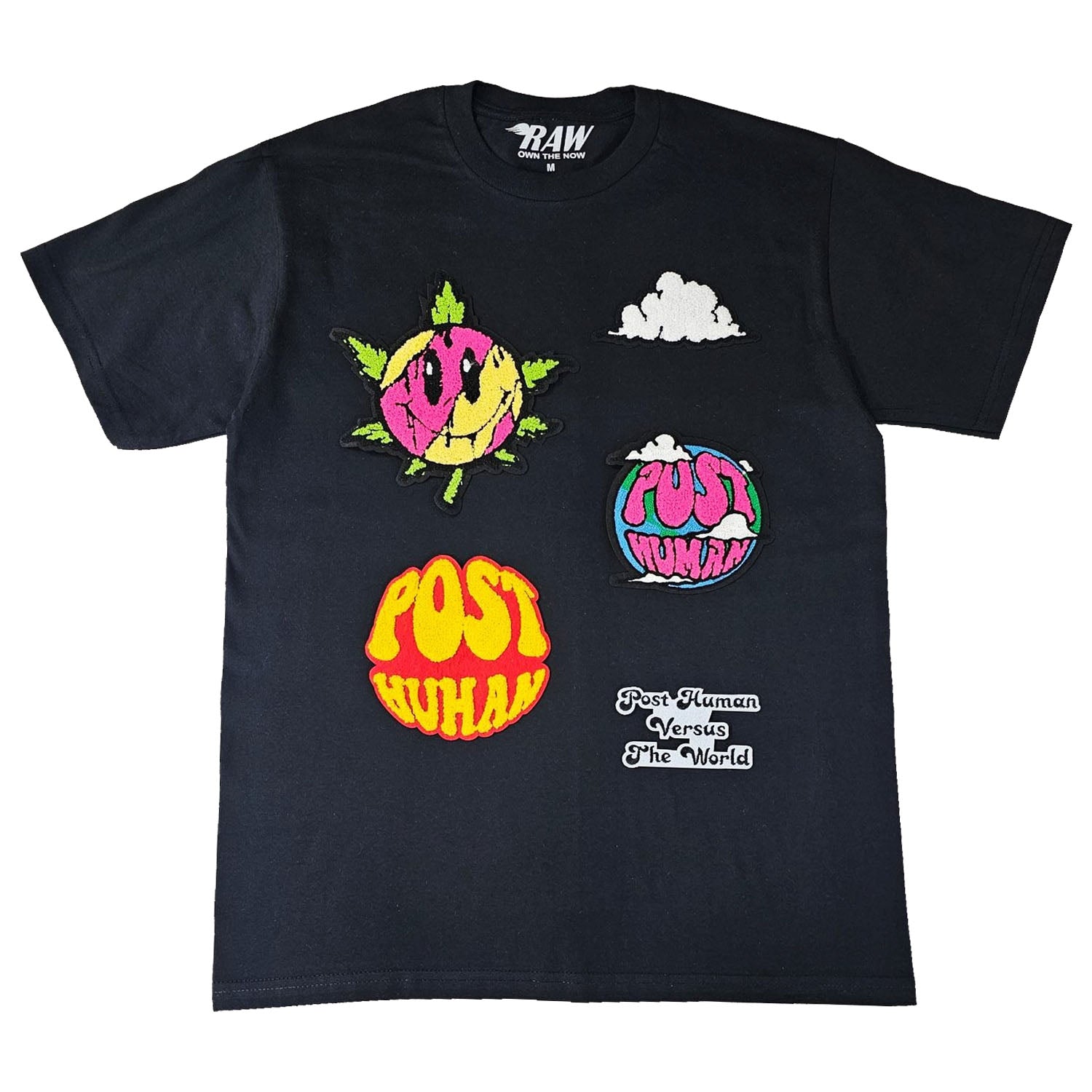 Men Post Human Vs The World Chenille Crew Neck T-Shirts - Rawyalty Clothing