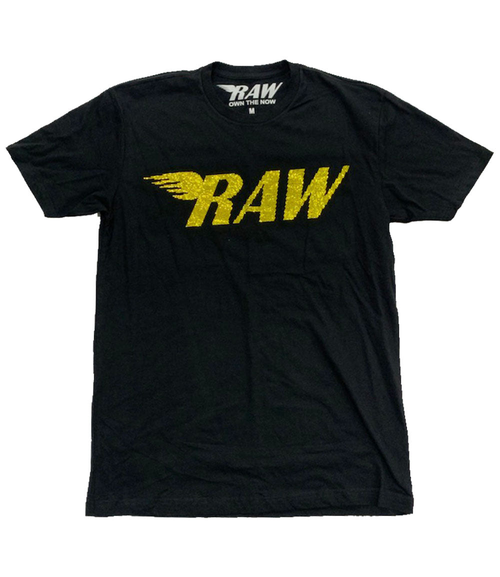 RAW Yellow Bling Crew Neck - Black - Rawyalty Clothing