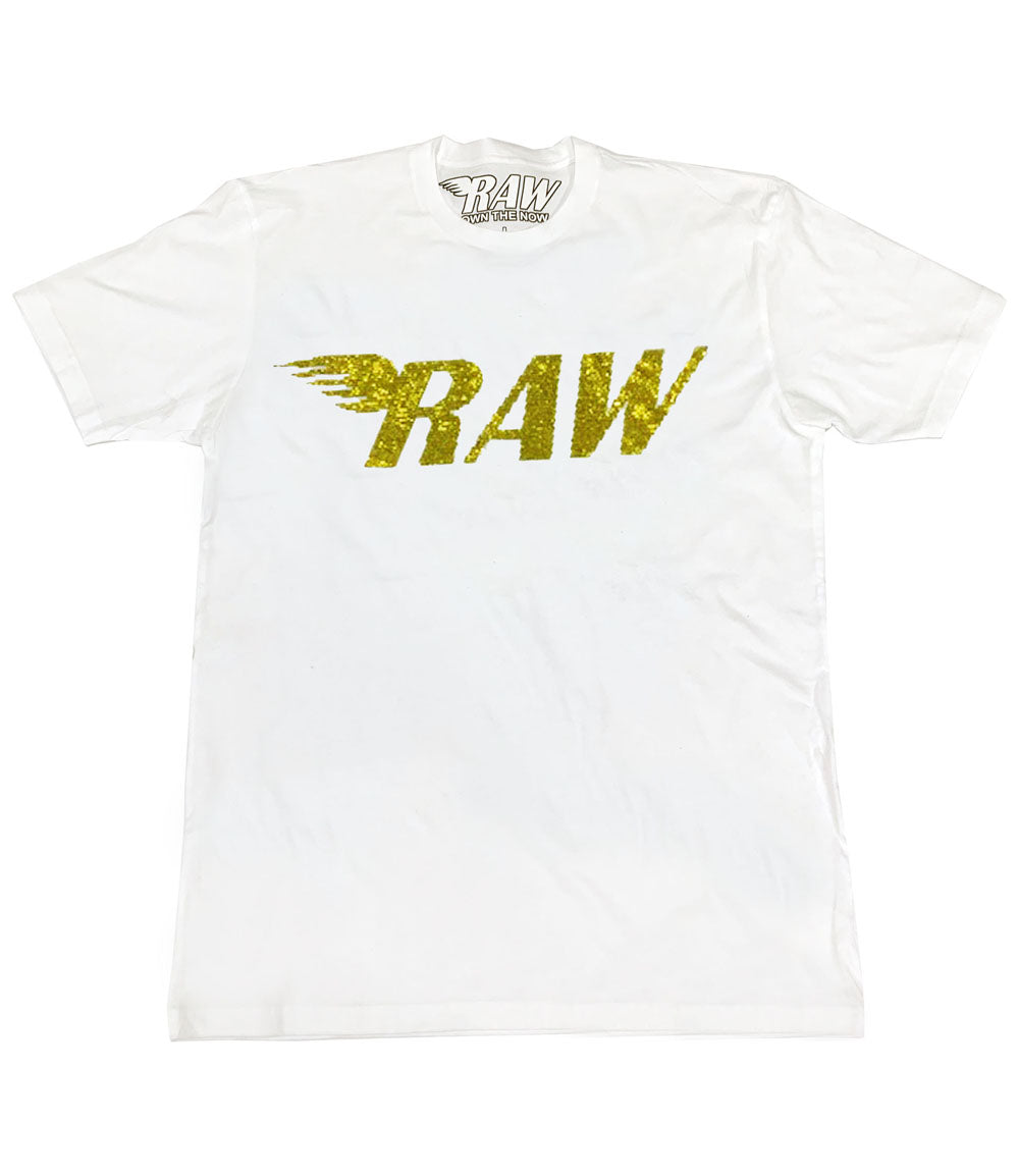 RAW Yellow Bling Crew Neck - White - Rawyalty Clothing