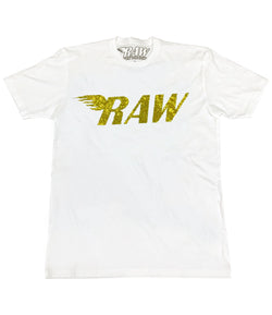 RAW Yellow Bling Crew Neck - White - Rawyalty Clothing