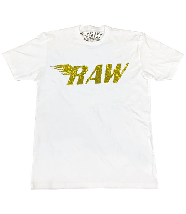 RAW Yellow Bling Crew Neck - White - Rawyalty Clothing