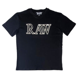 Men RAW 3D Black Chenille Crew Neck T-Shirts - Rawyalty Clothing