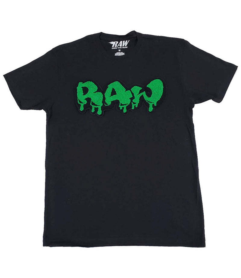 Men RAW Drip Green Chenille Crew Neck - Black - Rawyalty Clothing