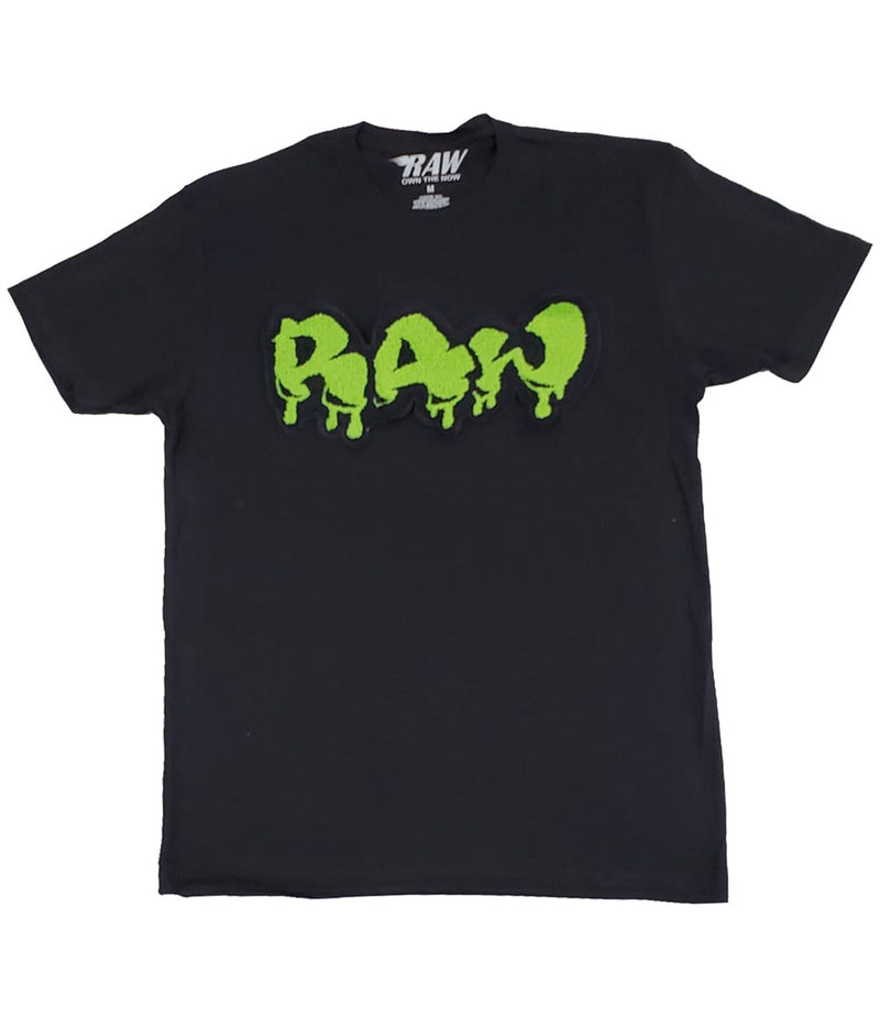 Men RAW Drip Lime Green Chenille Crew Neck - Black - Rawyalty Clothing