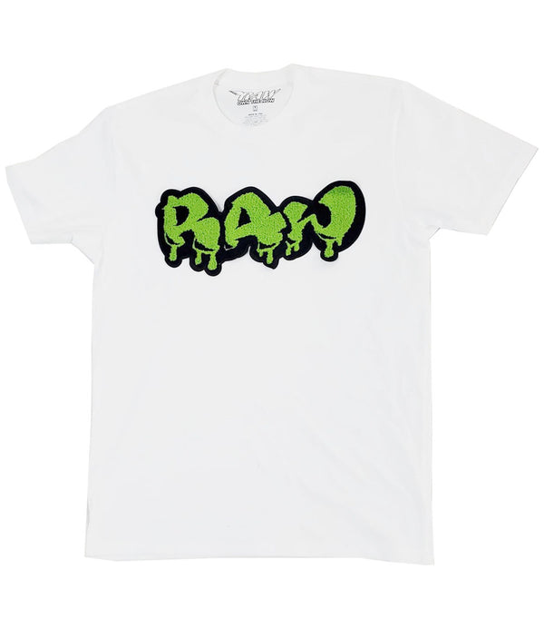 Men RAW Drip Lime Green Chenille Crew Neck - White - Rawyalty Clothing