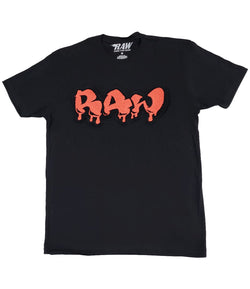 Men RAW Drip Tangerine Chenille Crew Neck - Black - Rawyalty Clothing