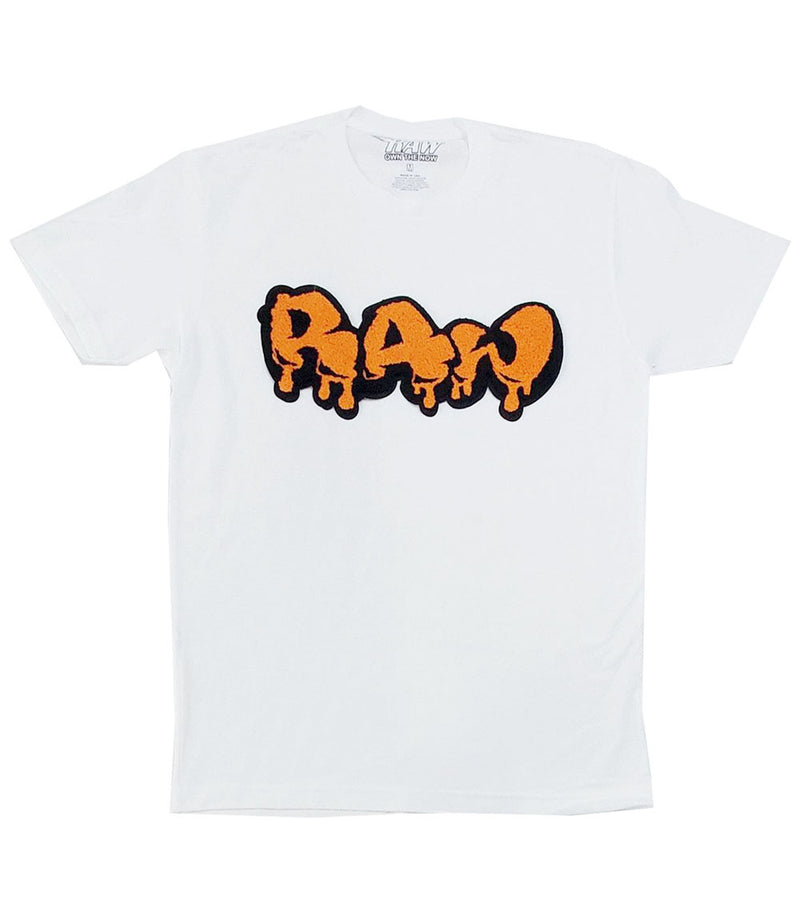 Men RAW Drip Orange Chenille Crew Neck - White - Rawyalty Clothing