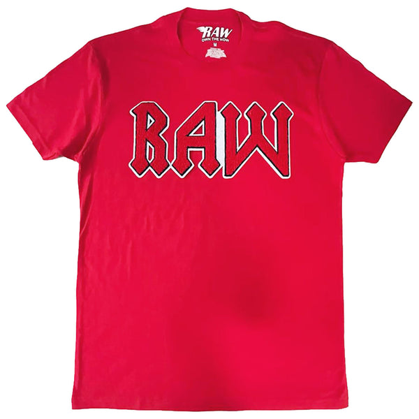 Men RAW Edition 3 Red Chenille Crew Neck T-Shirts - Rawyalty Clothing