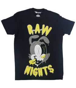 Men RAW Nights Yellow Chenille Crew Neck - Black - Rawyalty Clothing