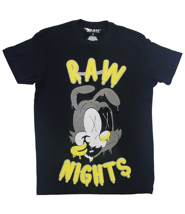 Men RAW Nights Yellow Chenille Crew Neck - Black - Rawyalty Clothing