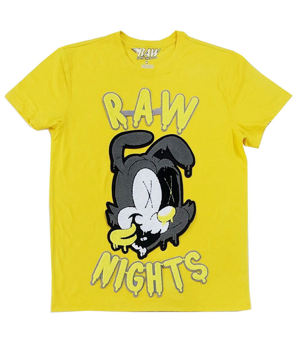 Men RAW Nights Yellow Chenille Crew Neck - Yellow - Rawyalty Clothing