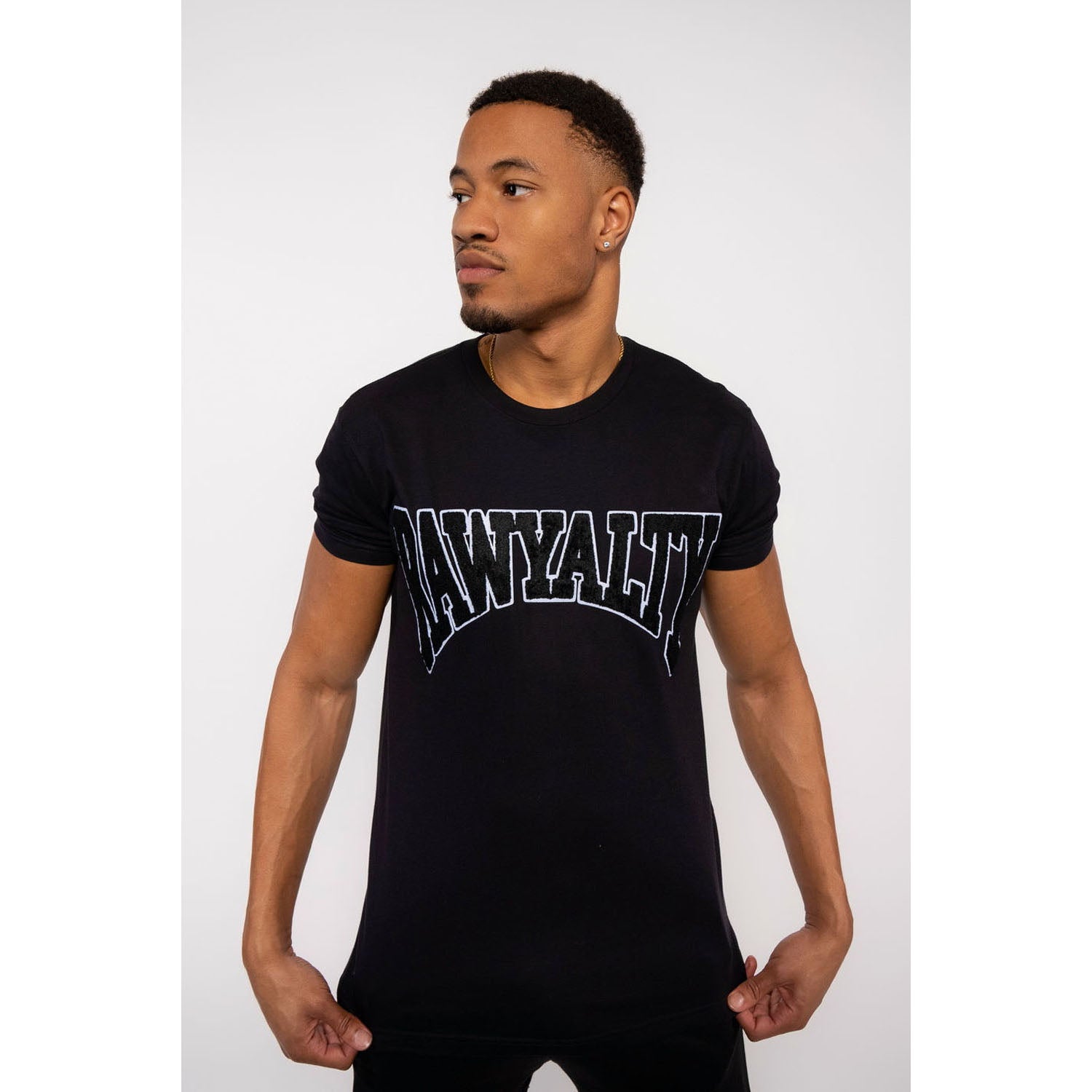 Men Rawyalty Black Chenille Crew Neck T-Shirts - Rawyalty Clothing