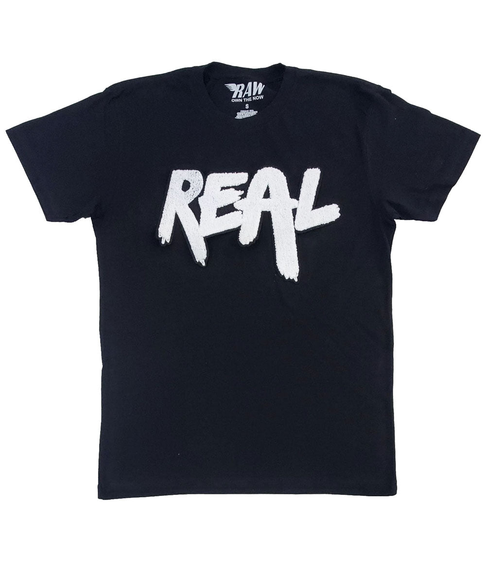 Men REAL White Chenille Crew Neck - Black - Rawyalty Clothing
