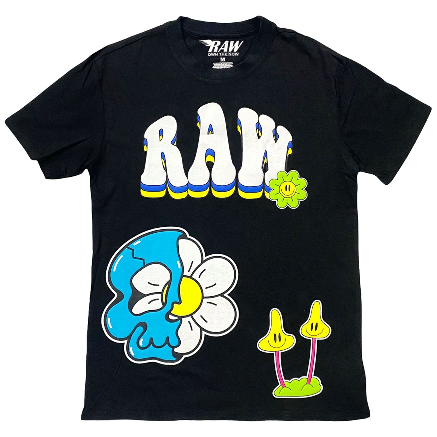 Men Smiley Drip Puff Print Crew Neck T-Shirts - Black - Rawyalty Clothing