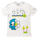 Men Smiley Drip Puff Print Crew Neck T-Shirts - White - Rawyalty Clothing