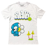 Men Smiley Drip Puff Print Crew Neck T-Shirts - White - Rawyalty Clothing