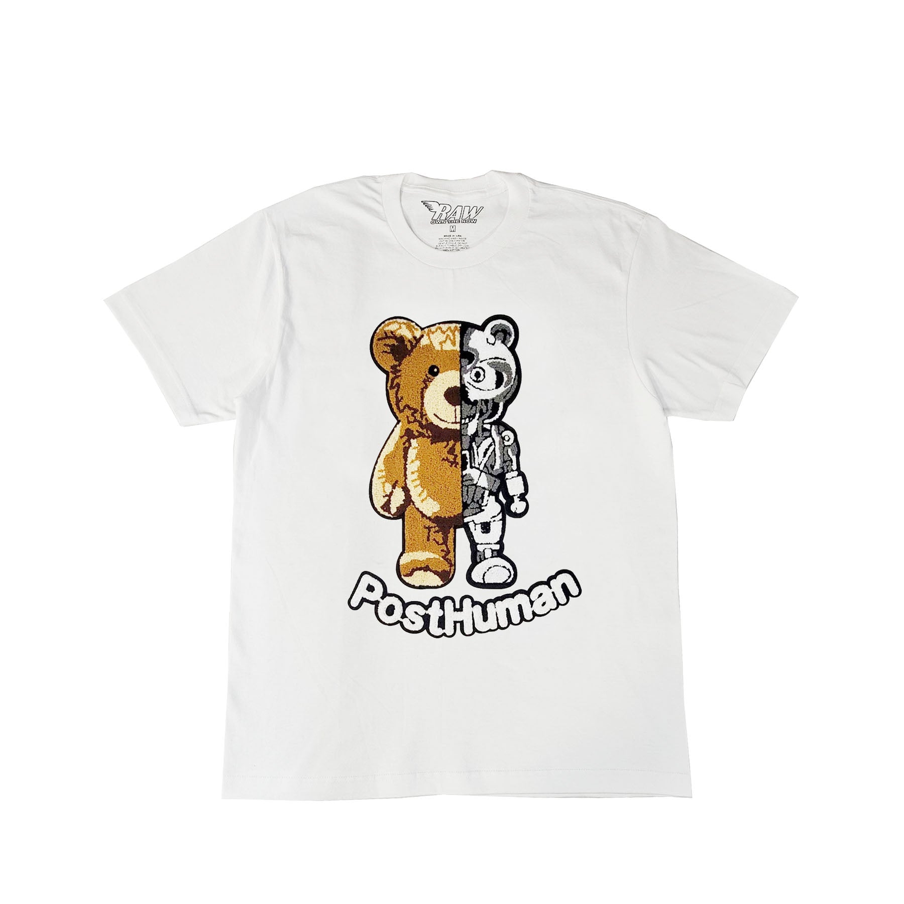 Men Teddy Robot Chenille Crew Neck T-Shirt - Rawyalty Clothing