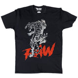 Men Tiger Cursive RAW Red Bling Crew Neck T-Shirt - Rawyalty Clothing