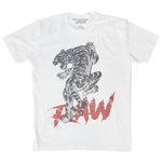 Men Tiger Cursive RAW Red Bling Crew Neck T-Shirt - Rawyalty Clothing