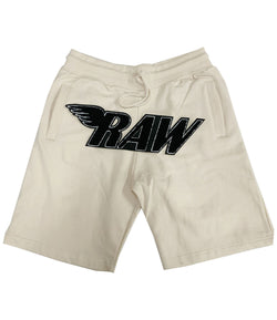 RAW Black Chenille Cotton Shorts - Cream - Rawyalty Clothing