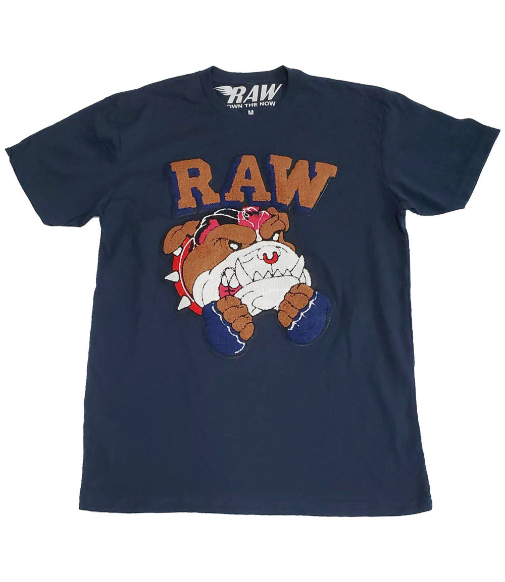 Men Bulldog Chenille Crew Neck - Navy - Rawyalty Clothing