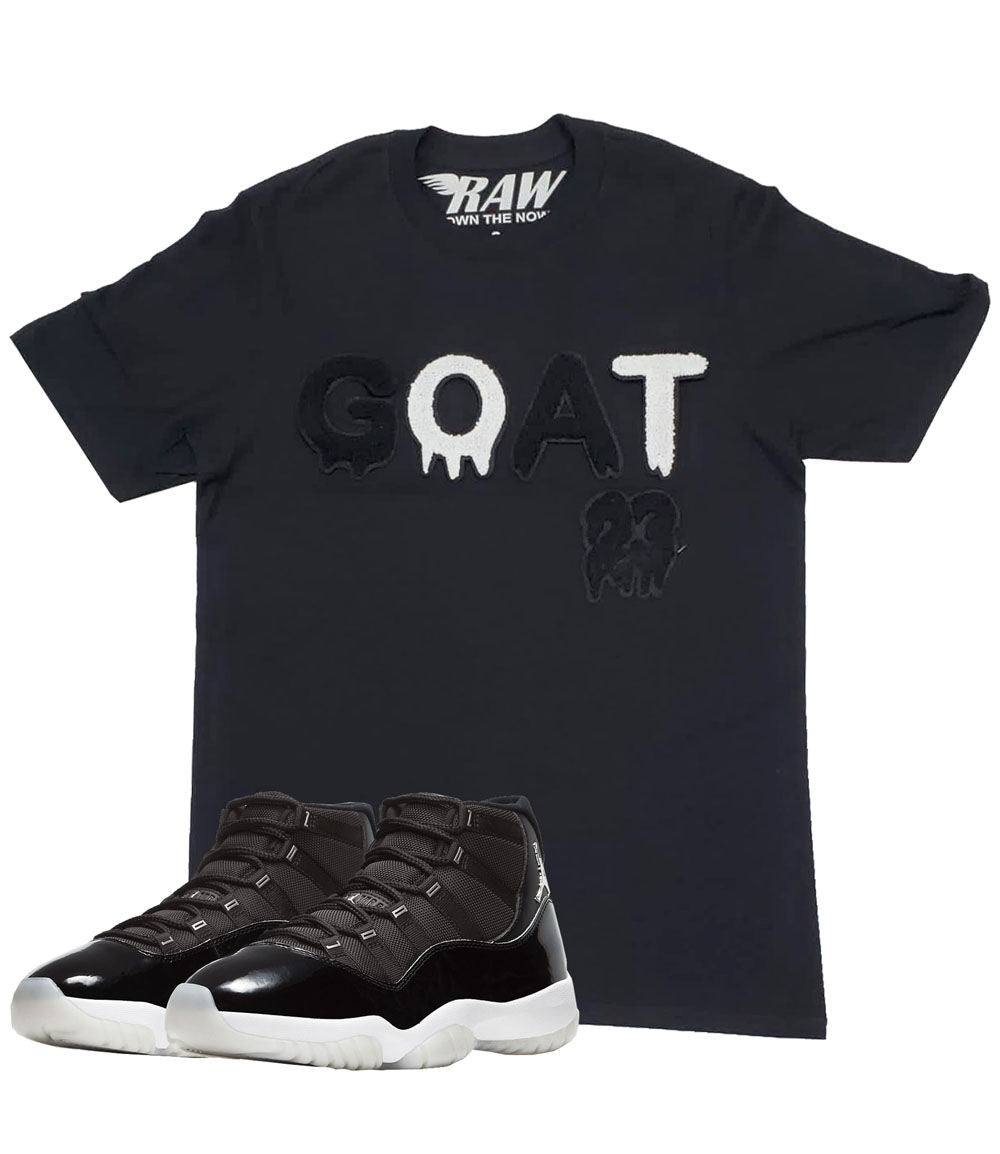 Men GOAT Black/White Chenille Crew Neck - Black - Rawyalty Clothing