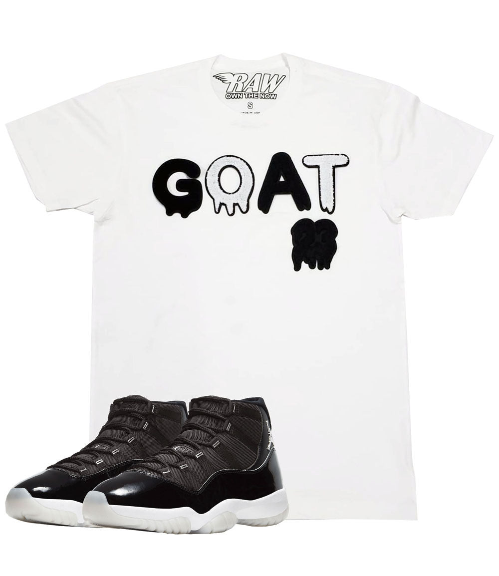 Men GOAT Black/White Chenille Crew Neck - White - Rawyalty Clothing