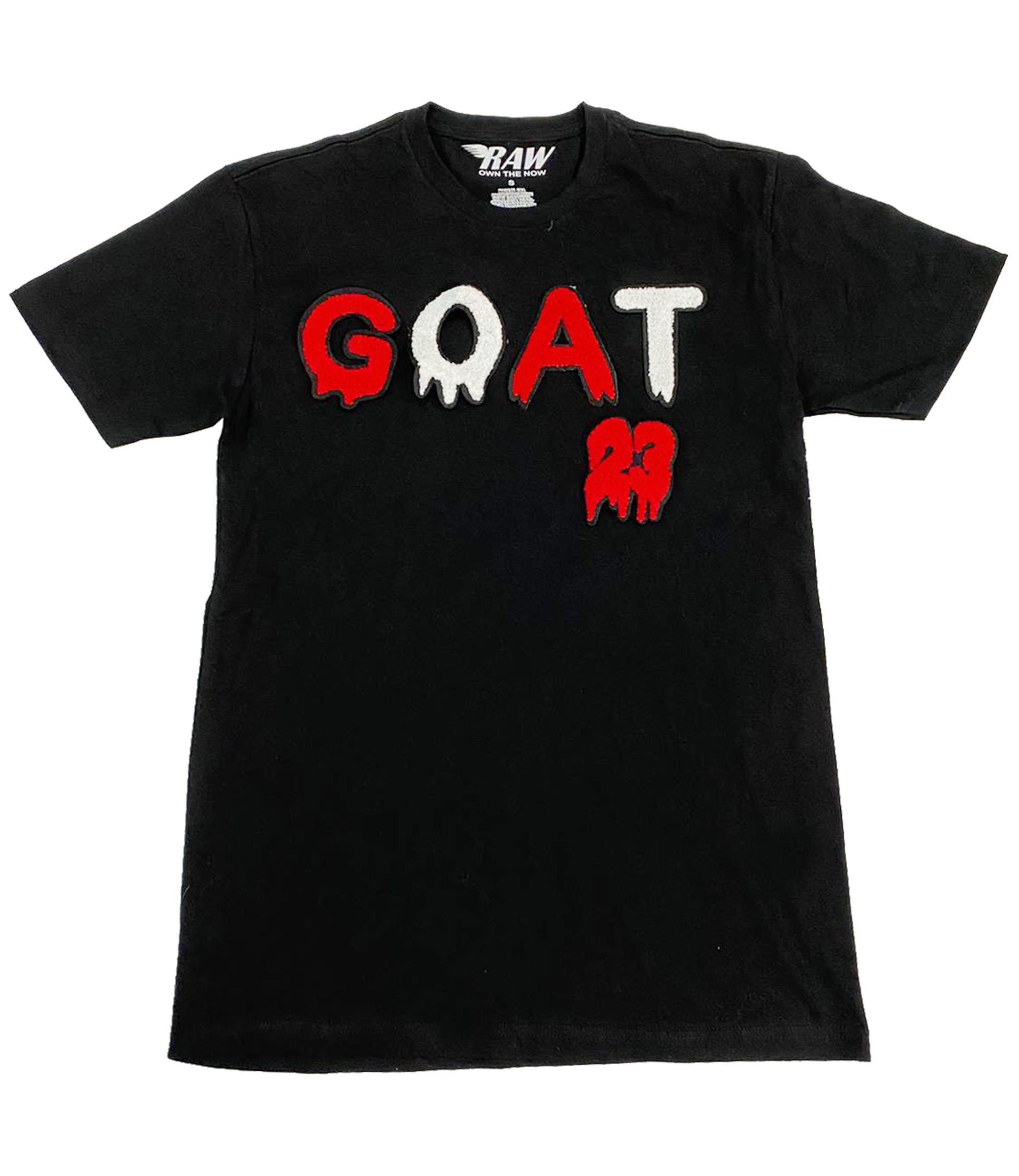 Men GOAT Red/White Chenille Crew Neck - Black - Rawyalty Clothing