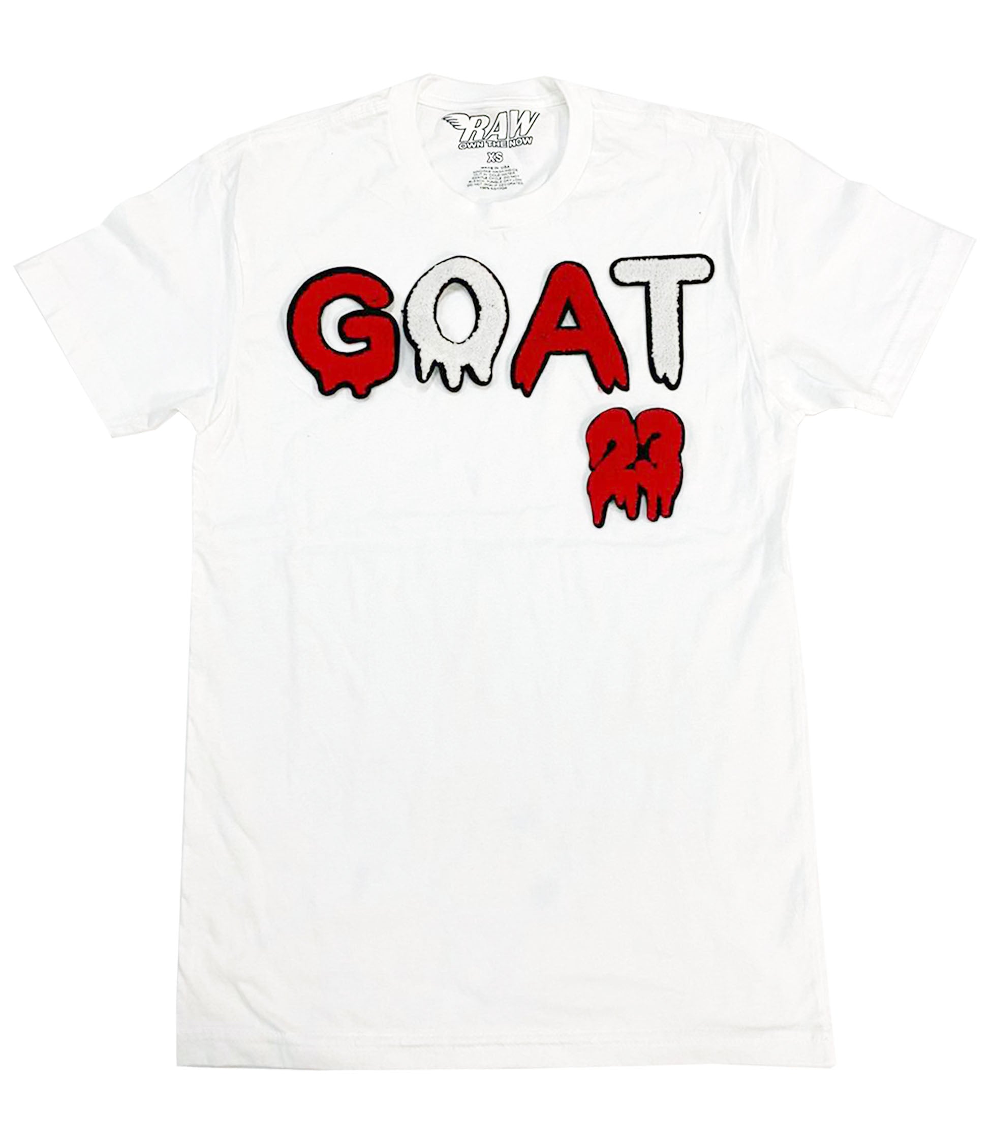 Men GOAT Red/White Chenille Crew Neck - White - Rawyalty Clothing