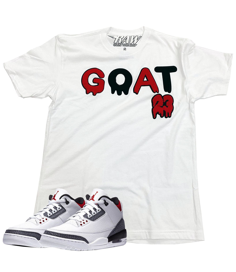 Men GOAT Red/Black Chenille Crew Neck - White - Rawyalty Clothing