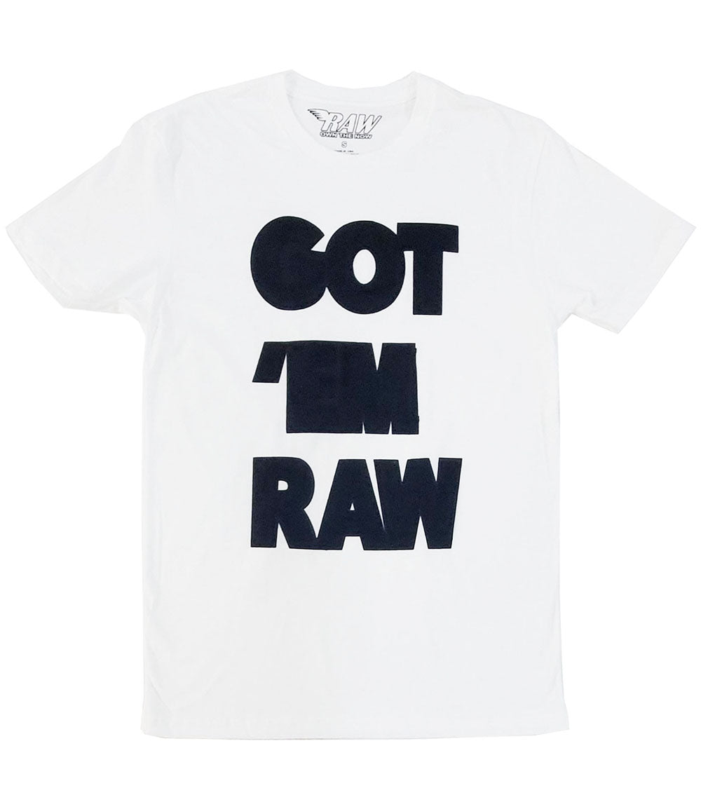Men GOT "EM RAW Black Chenille Crew Neck - White - Rawyalty Clothing