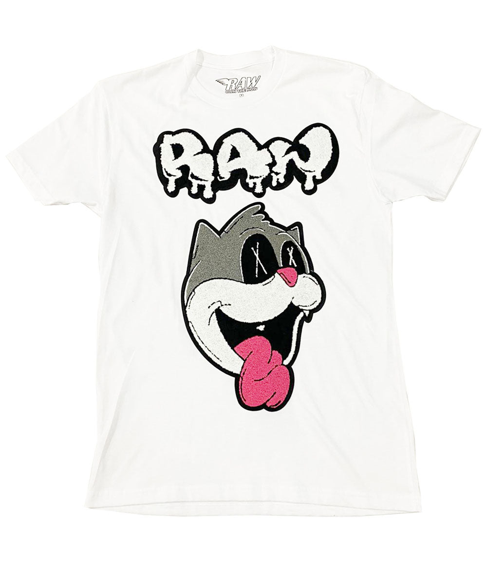 Men Loony RAW Drip White Chenille Crew Neck - White - Rawyalty Clothing