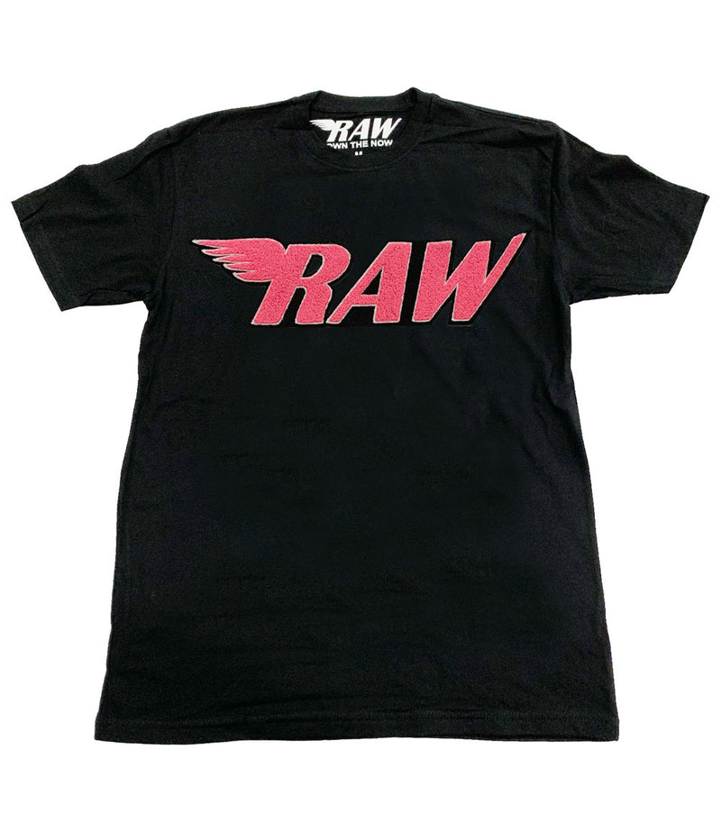 RAW Neon Pink Chenille Crew Neck - Black - Rawyalty Clothing