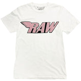 Men RAW Wing Pink Chenille Crew Neck - White - Rawyalty Clothing