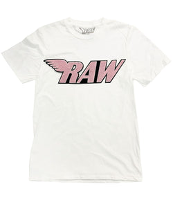 Men RAW Wing Pink Chenille Crew Neck - White - Rawyalty Clothing