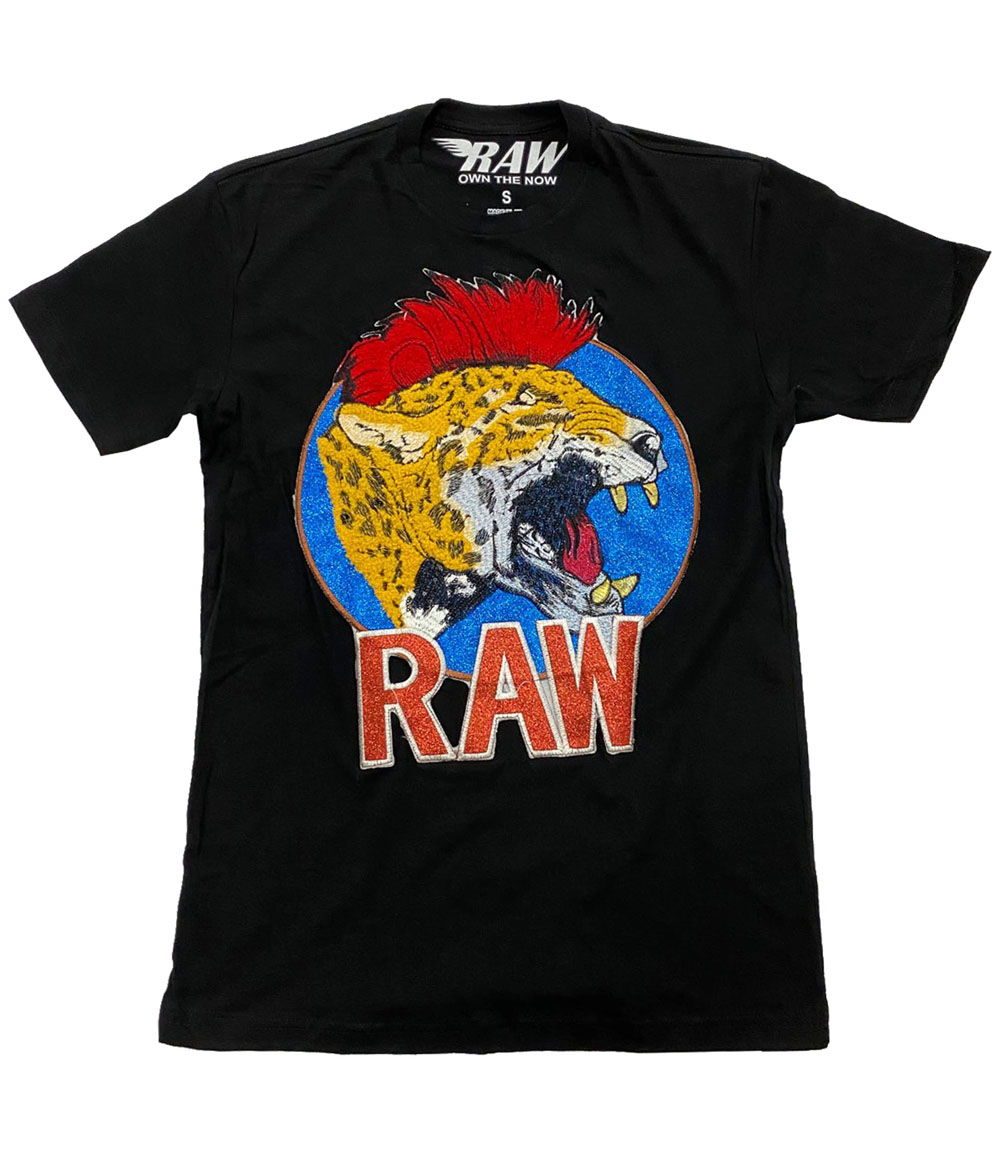 Red Mohawk Tiger Embroidery Patch Crew Neck - Black - Rawyalty Clothing