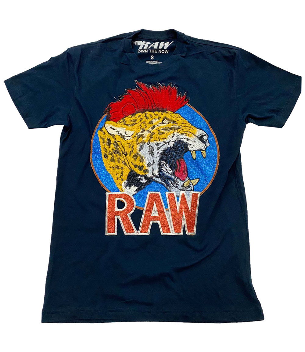 Red Mohawk Tiger Embroidery Patch Crew Neck - Midnight Navy - Rawyalty Clothing