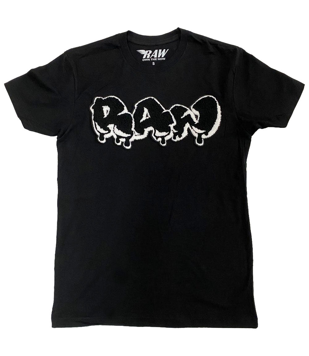 Men RAW Drip Black Chenille Crew Neck - Black - Rawyalty Clothing