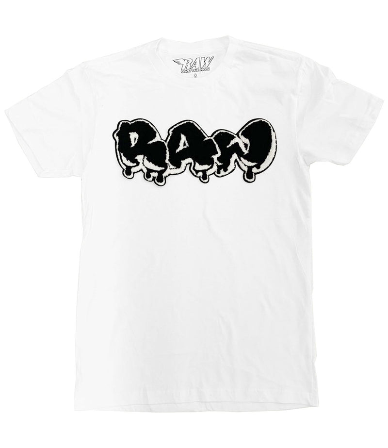 Men RAW Drip Black Chenille Crew Neck - White - Rawyalty Clothing