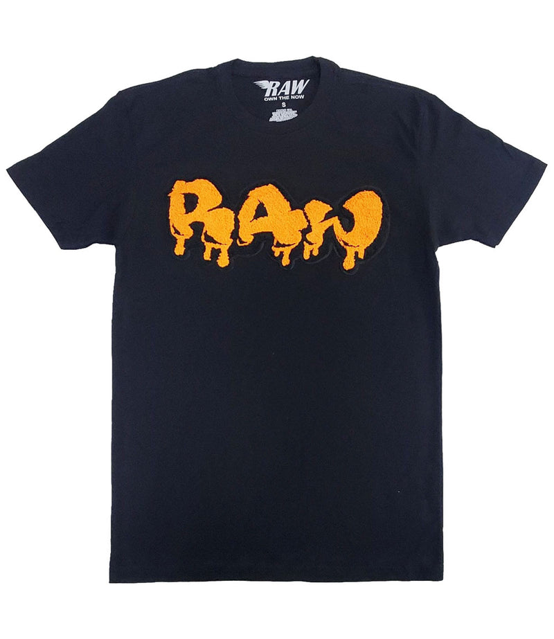 Men RAW Drip Orange Chenille Crew Neck - Black - Rawyalty Clothing