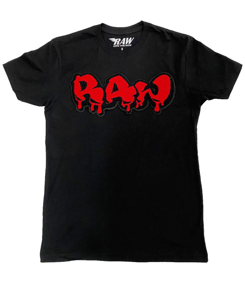 Men RAW Drip Red Chenille Crew Neck - Black - Rawyalty Clothing